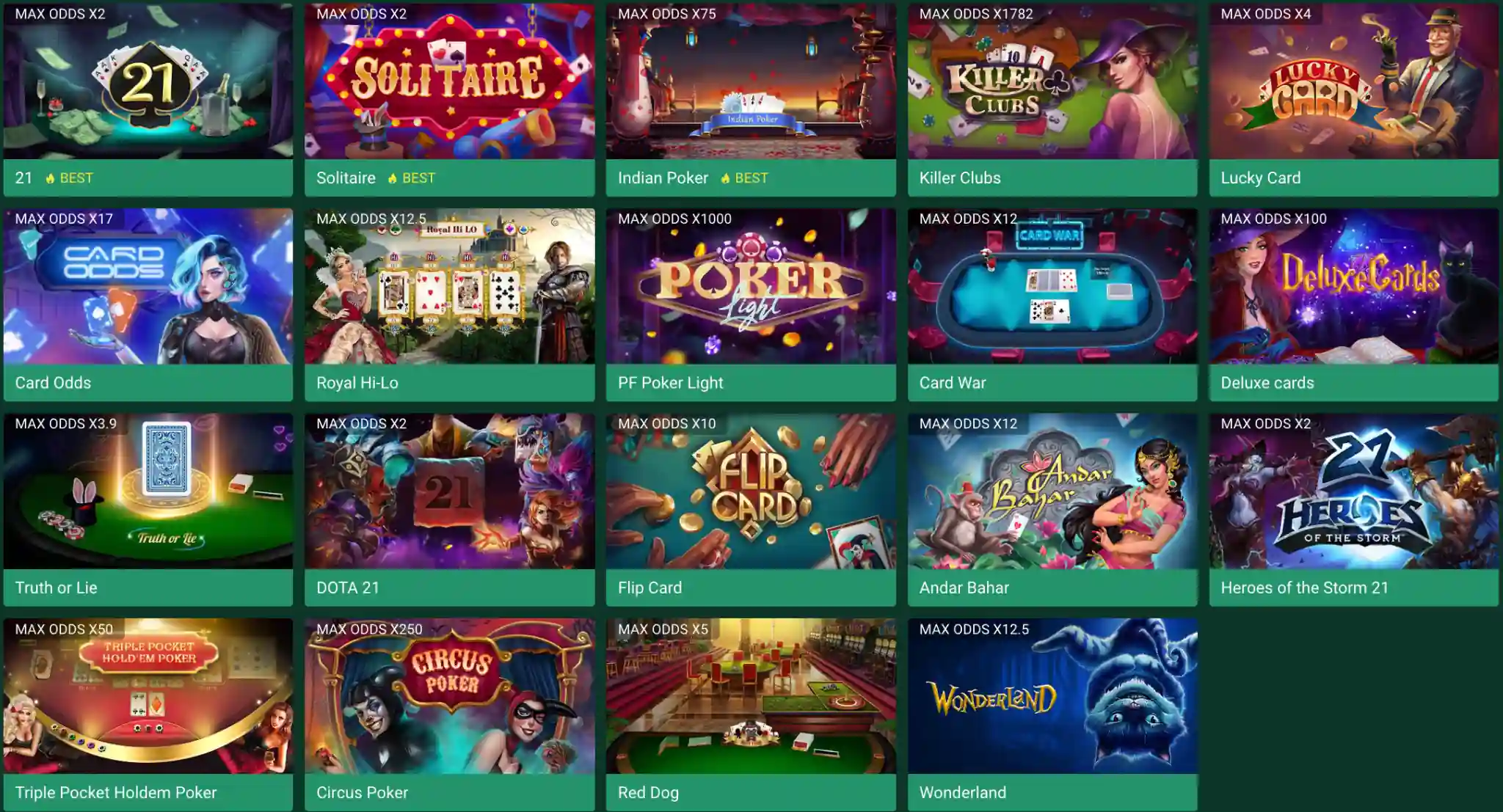 Sélection de jeux de cartes classiques et modernes au casino Betwinner